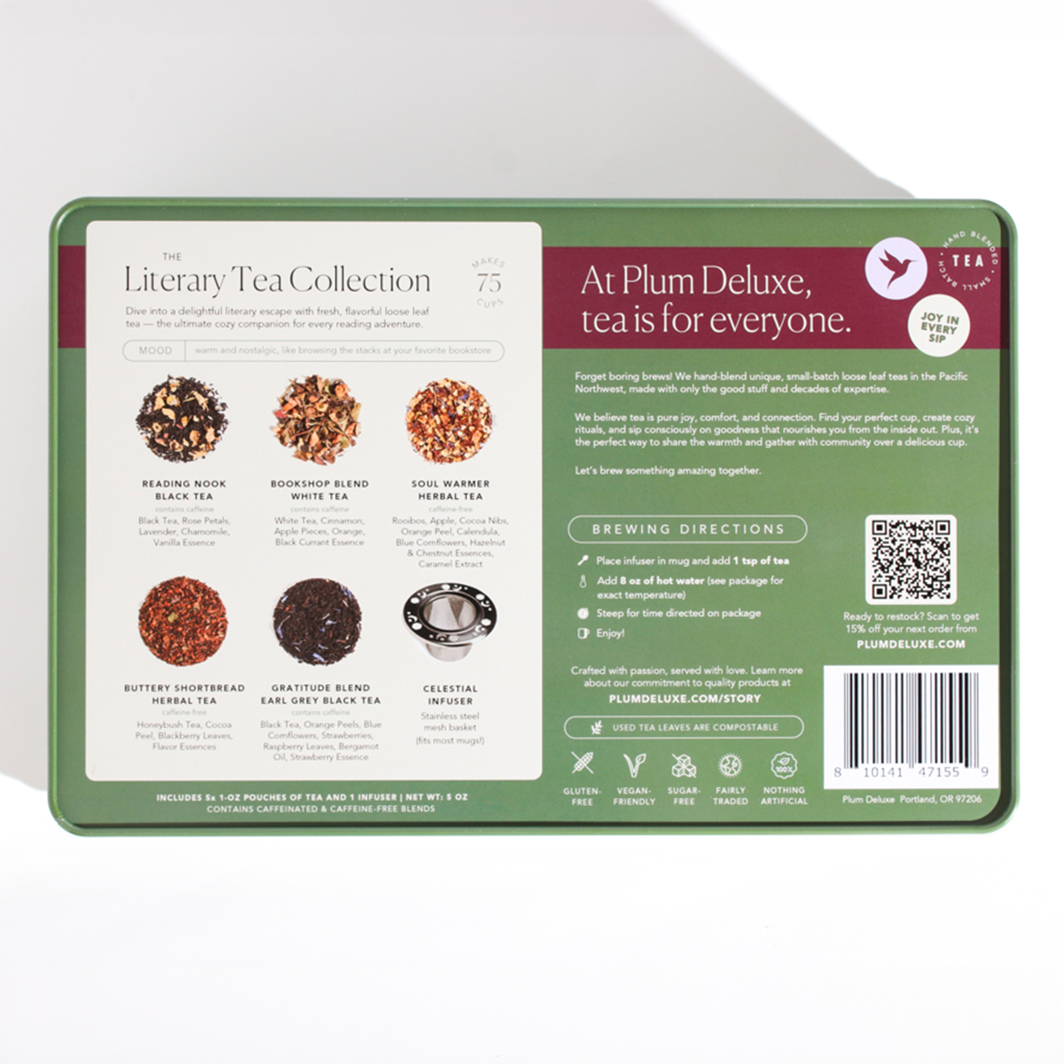 Literary Tea Collection Gift Tin (5 Literary Blends, Mixed Caffeine)